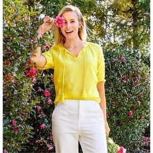 Talbots Bright Yellow Linen Tie-Front Blouse